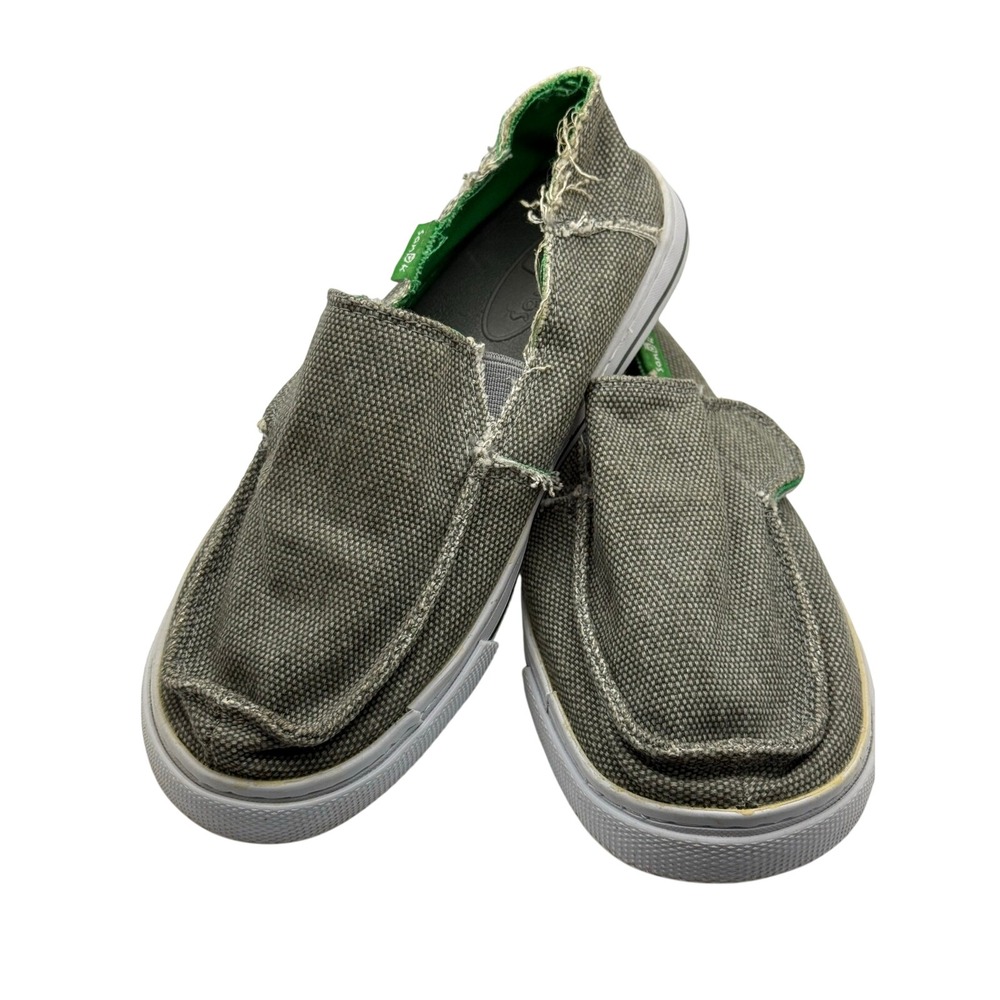 Sanuk Vagabond Kids Grey Green Canvas Slip On Shoes Size 13 Sidewalk Surfer S17